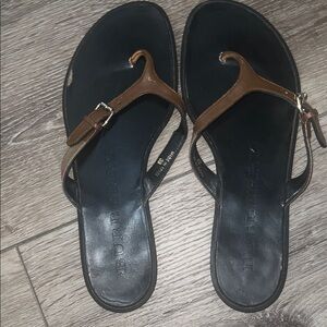 Burberry Black Sole Sandals with Brown Straps